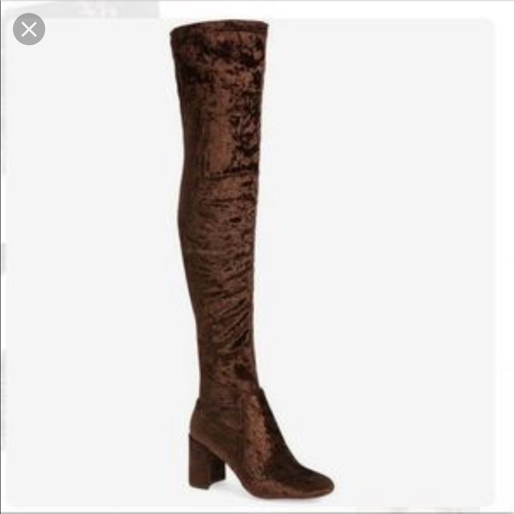 Jeffrey Campbell brown crush velvet OTK boots